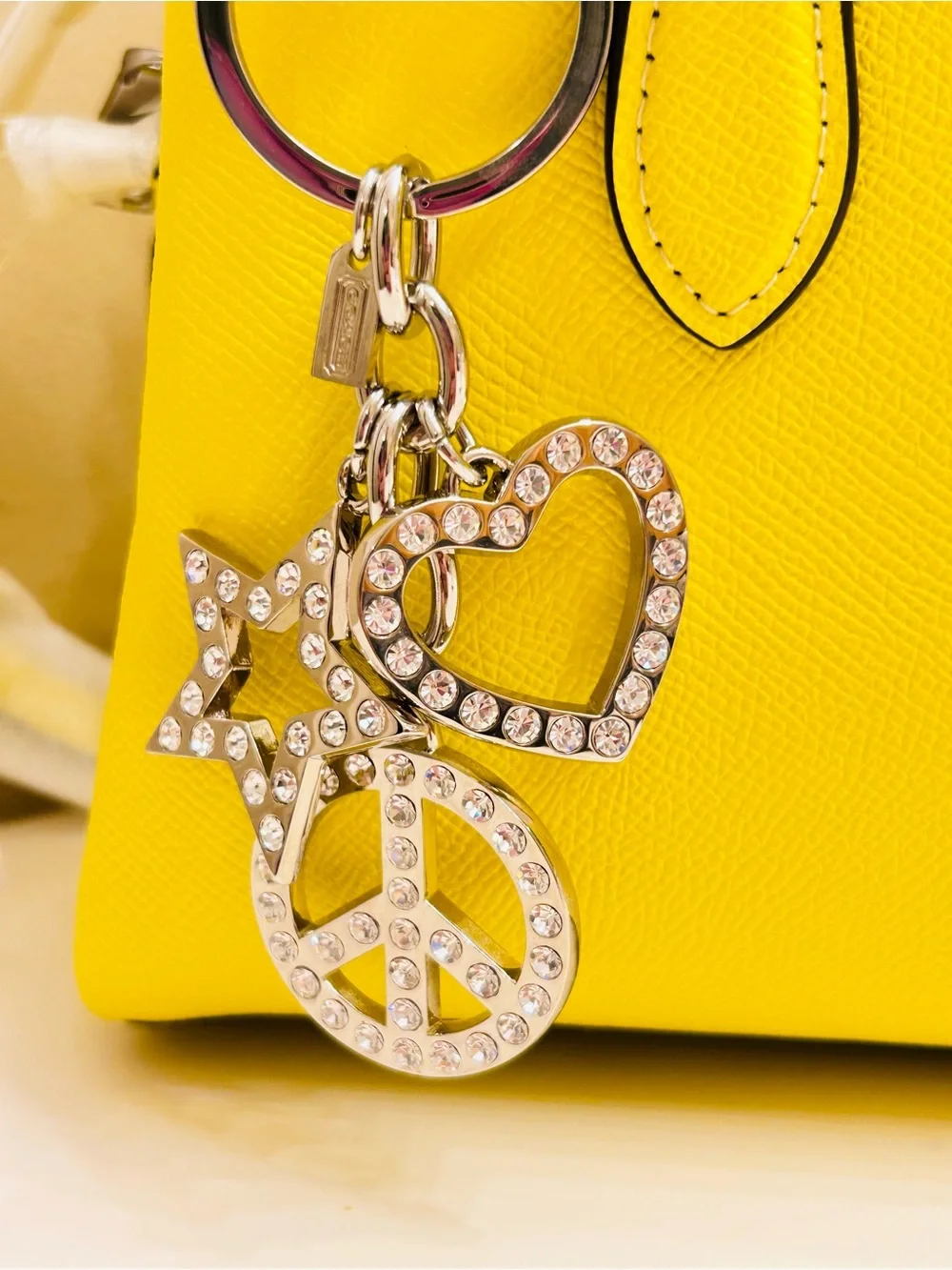 RARE Coach Y2K Swarovski Star Heart & Peace Sign Keychain/ Bag Charm